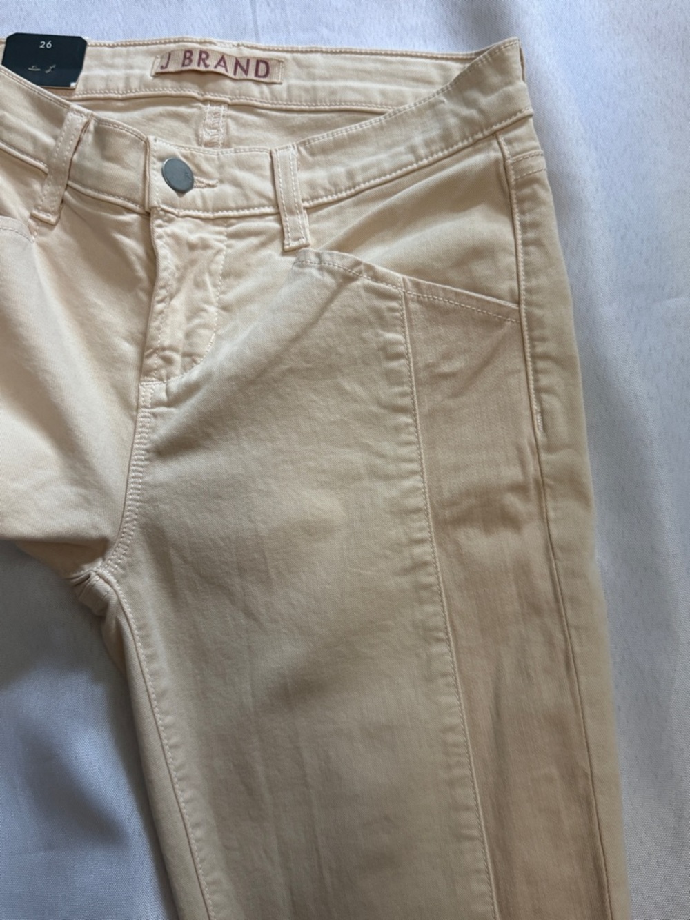 NWT J Brand Kinsey Pieced Skinny Jeans in Cream / Tan Size 26 - Picture 7 of 7